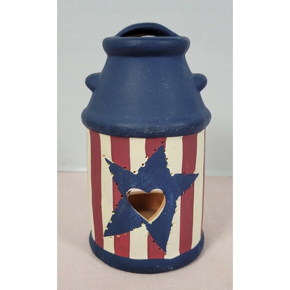 Candle Holder, Clay, Patriotic Star Stripes Red White Blue Independence Day - Picture 1 of 9